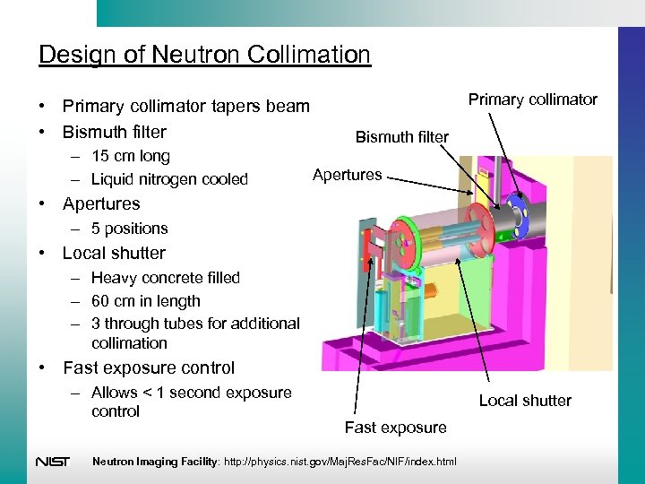 Design of Neutron Collimation • Primary collimator tapers beam • Bismuth filter – 15