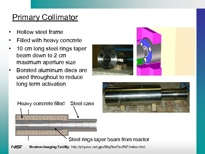 Primary Collimator • Hollow steel frame • Filled with heavy concrete • 10 cm