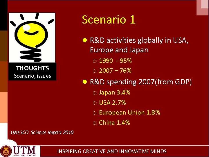 Scenario 1 ● R&D activities globally in USA, Europe and Japan o 1990 -