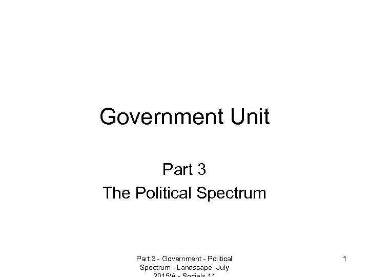 Government Unit Part 3 The Political Spectrum Part 3 - Government - Political Spectrum