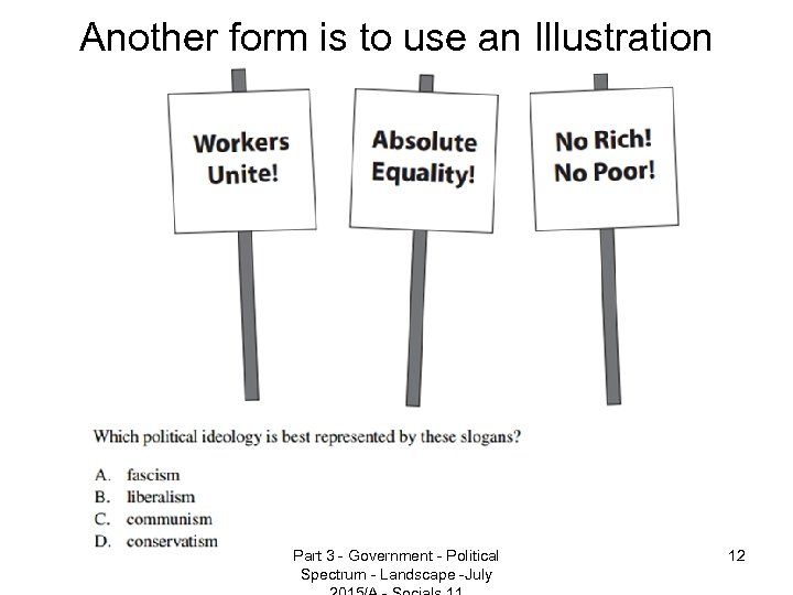 Another form is to use an Illustration Part 3 - Government - Political Spectrum