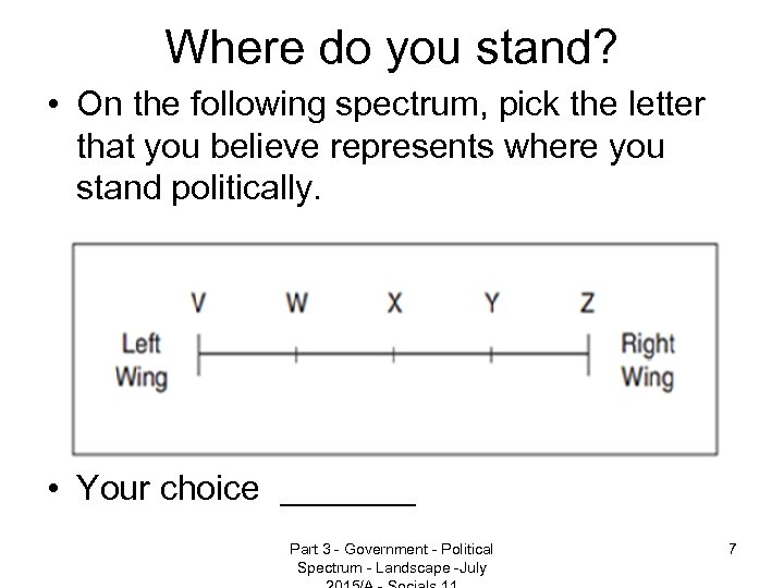 Where do you stand? • On the following spectrum, pick the letter that you