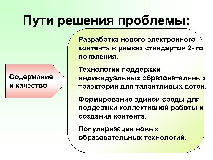 Пути решения проблемы: Разработка нового электронного контента в рамках стандартов 2 - го поколения.