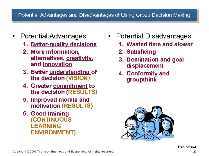 Potential Advantages and Disadvantages of Using Group Decision Making • Potential Advantages • Potential