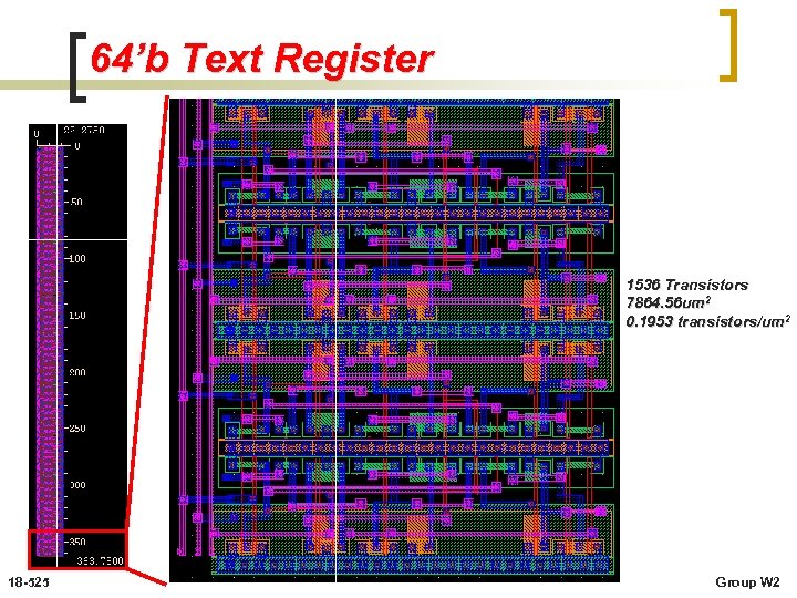 64’b Text Register 1536 Transistors 7864. 56 um 2 0. 1953 transistors/um 2 18