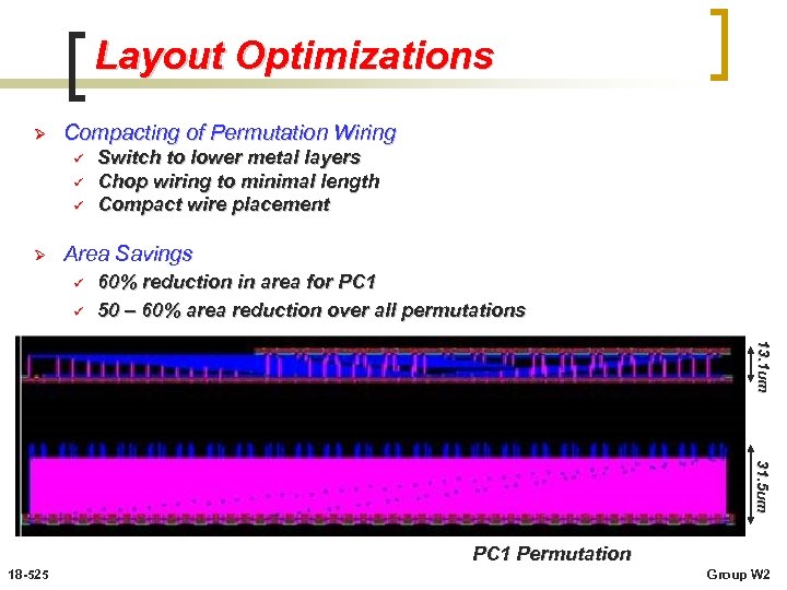 Layout Optimizations Ø Compacting of Permutation Wiring ü ü ü Ø Switch to lower