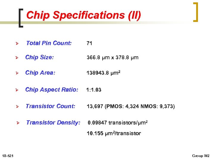 Chip Specifications (II) Ø Total Pin Count: 71 Ø Chip Size: 366. 8 μm