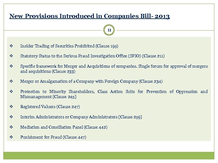 New Provisions Introduced in Companies Bill- 2013 11 v v Insider Trading of Securities