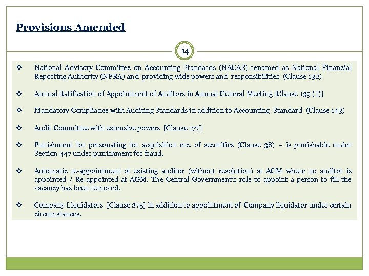 Provisions Amended 14 v v National Advisory Committee on Accounting Standards (NACAS) renamed as