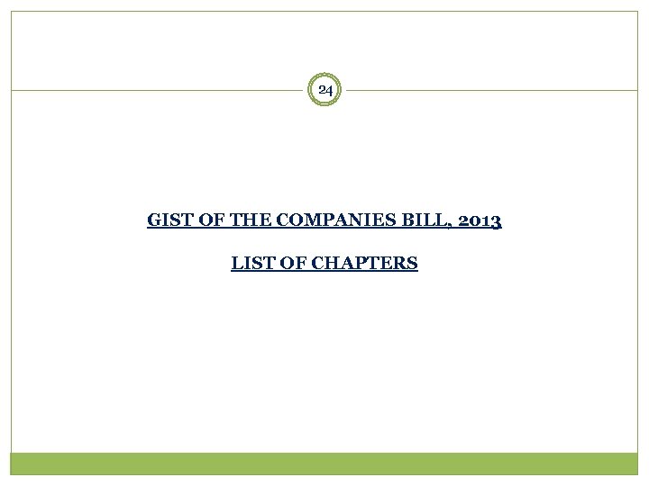 24 GIST OF THE COMPANIES BILL, 2013 LIST OF CHAPTERS 
