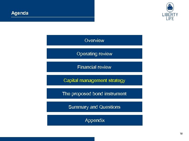 Agenda Overview Operating review Financial review Capital management strategy The proposed bond instrument Summary