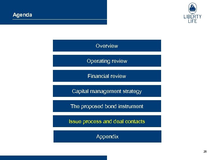 Agenda Overview Operating review Financial review Capital management strategy The proposed bond instrument Issue