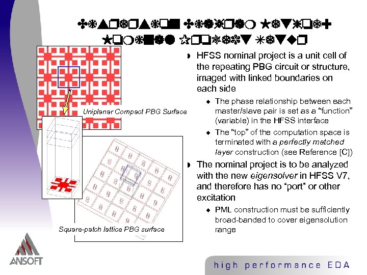 Dispersion Diagram Method: Nominal Project Setup w HFSS nominal project is a unit cell