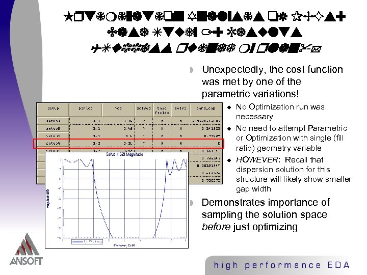 Optimization Analysis of PBGs: Case Study 1: Results (Success ruined my plan!) w Unexpectedly,