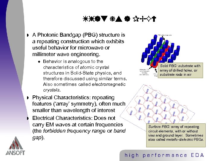 What is a PBG? w A Photonic Bandgap (PBG) structure is a repeating construction