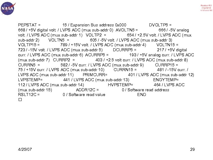 PEPSTAT = 15 / Expansion Bus address 0 x 000 DVOLTP 5 = 668