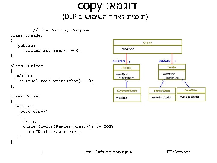 copy : דוגמא (DIP )תוכנית לאחר השימוש ב // The OO Copy Program class