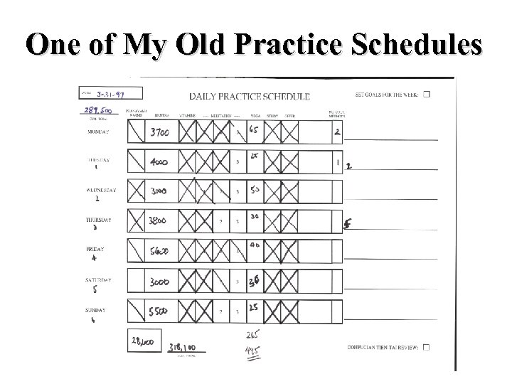 One of My Old Practice Schedules 