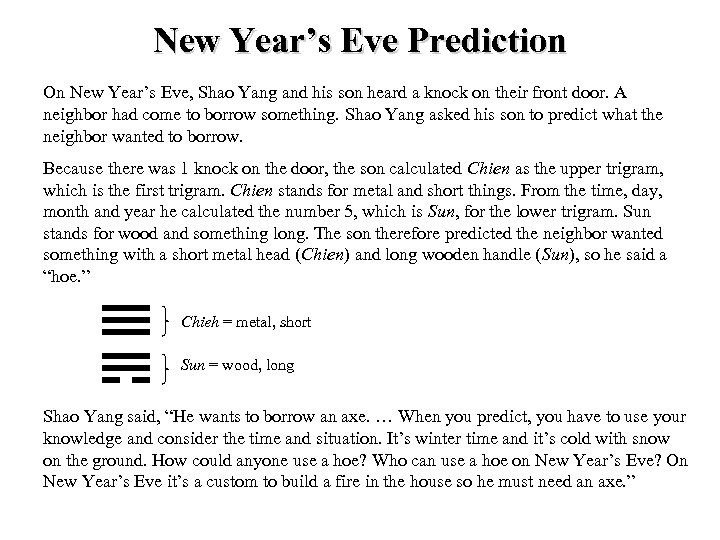 New Year’s Eve Prediction On New Year’s Eve, Shao Yang and his son heard