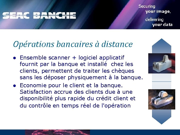 Opérations bancaires à distance l l Ensemble scanner + logiciel applicatif fournit par la