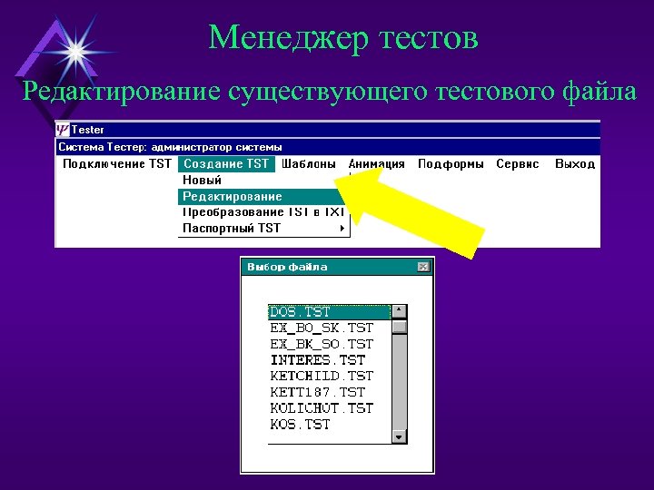 Менеджер тестов Редактирование существующего тестового файла 