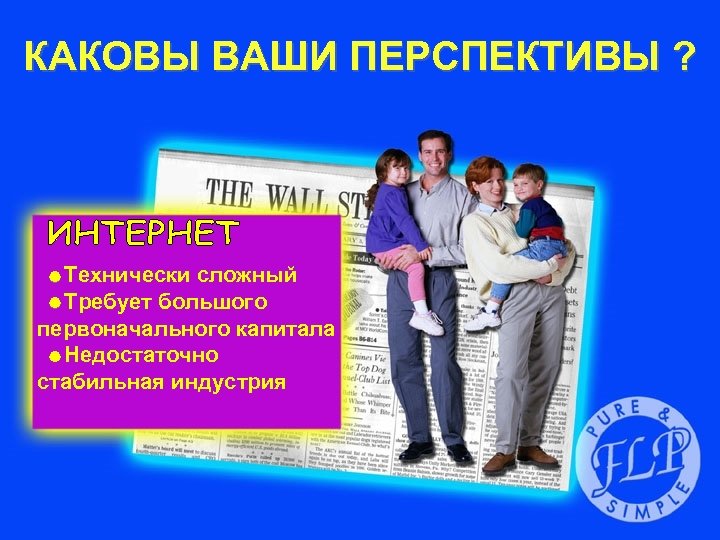 КАКОВЫ ВАШИ ПЕРСПЕКТИВЫ ? =Технически сложный =Требует большого первоначального капитала =Недостаточно стабильная индустрия 