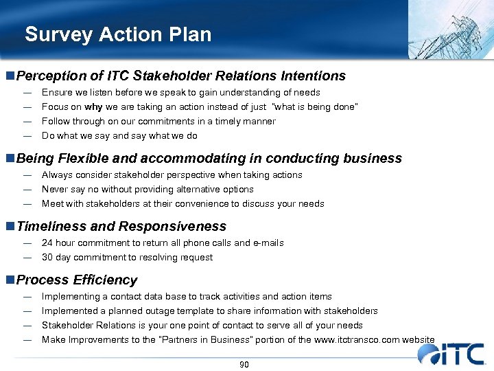 Survey Action Plan n. Perception of ITC Stakeholder Relations Intentions — Ensure we listen