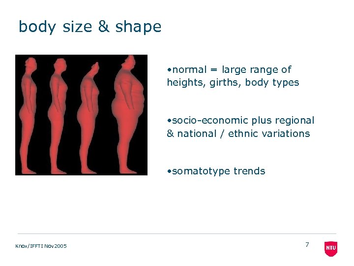 body size & shape • normal = large range of heights, girths, body types