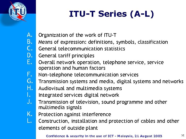 ITU-T Series (A-L) A. B. C. D. E. F. G. H. I. J. K.