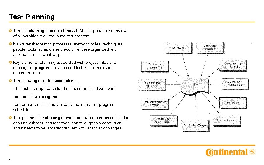 Test Planning The test planning element of the ATLM incorporates the review of all