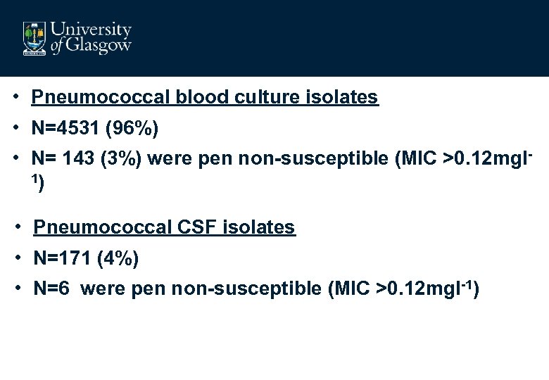  • Pneumococcal blood culture isolates • N=4531 (96%) • N= 143 (3%) were