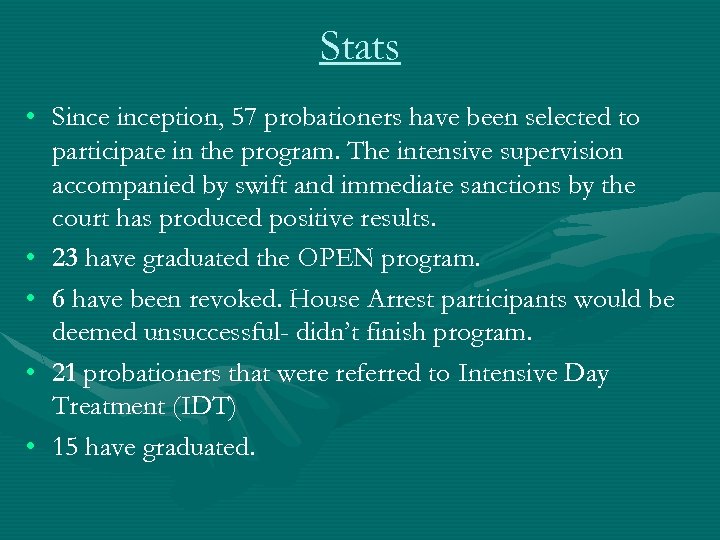 Stats • Sinception, 57 probationers have been selected to participate in the program. The