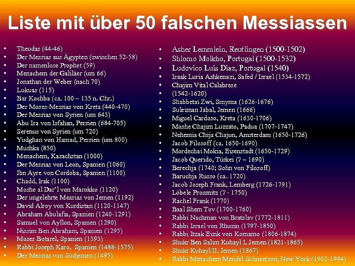 Liste mit über 50 falschen Messiassen • • • • • • • Theudas