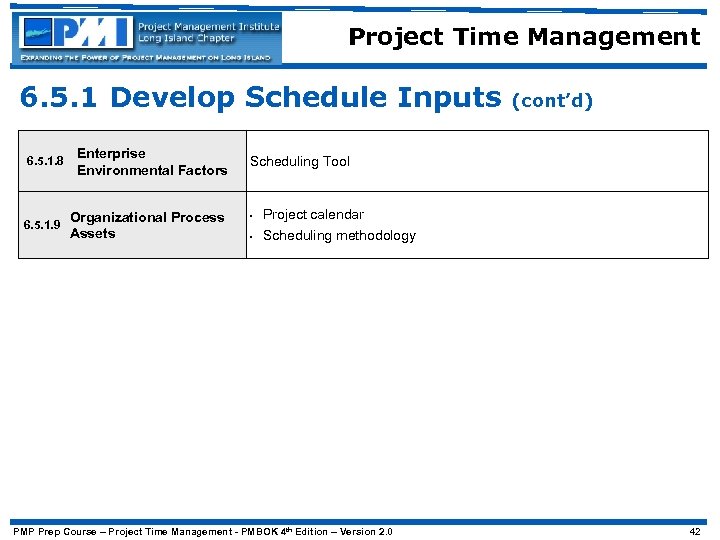 Project Time Management 6. 5. 1 Develop Schedule Inputs 6. 5. 1. 8 Enterprise