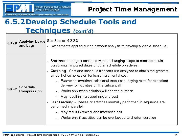 Project Time Management 6. 5. 2 Develop Schedule Tools and Techniques (cont’d) 6. 5.