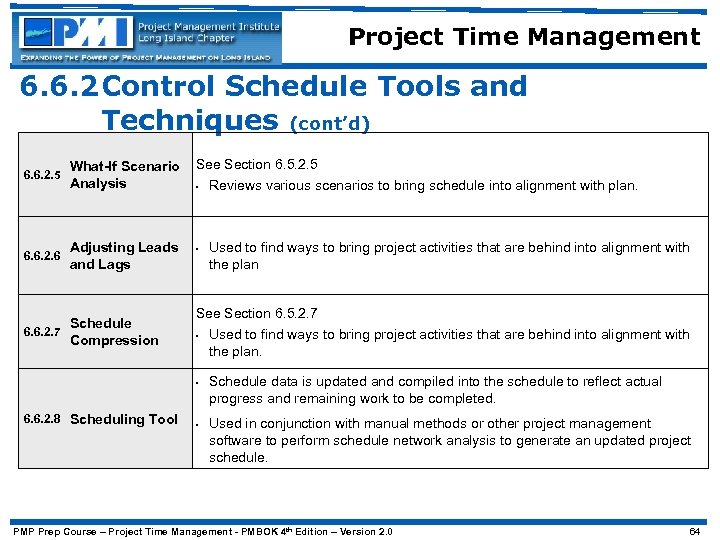 Project Time Management 6. 6. 2 Control Schedule Tools and Techniques (cont’d) 6. 6.