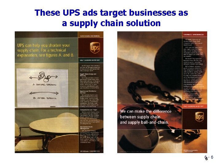 These UPS ads target businesses as a supply chain solution 6 -6 6 