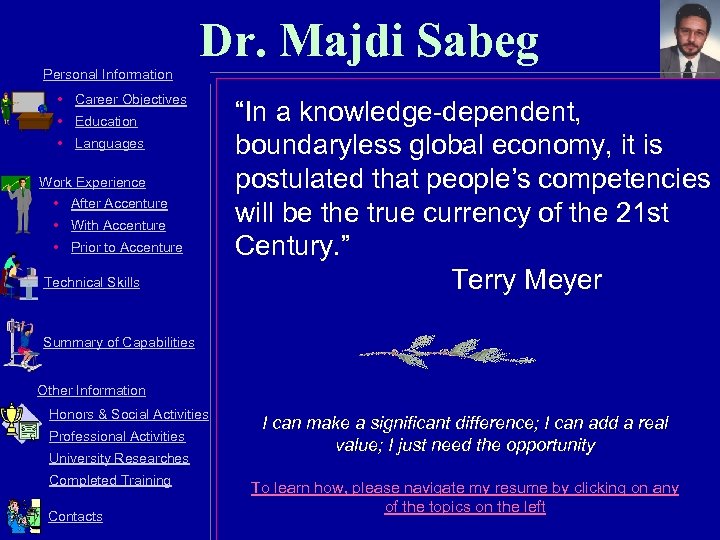 Dr. Majdi Sabeg Personal Information • Career Objectives • Education • Languages Work Experience