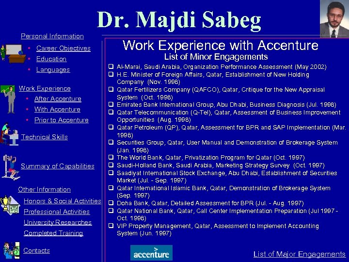 Dr. Majdi Sabeg Personal Information • Career Objectives • Education • Languages Work Experience