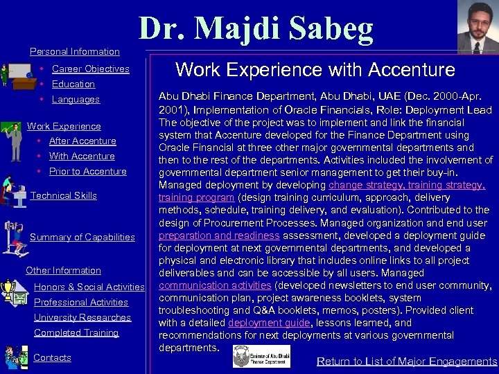Dr. Majdi Sabeg Personal Information • Career Objectives • Education • Languages Work Experience