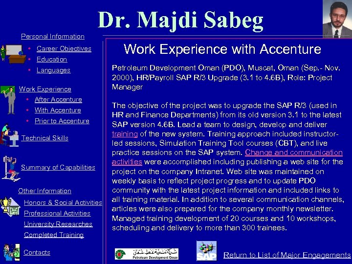 Dr. Majdi Sabeg Personal Information • Career Objectives • Education • Languages Work Experience