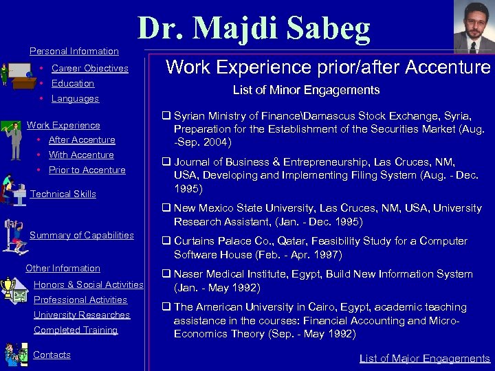 Dr. Majdi Sabeg Personal Information • Career Objectives • Education • Languages Work Experience