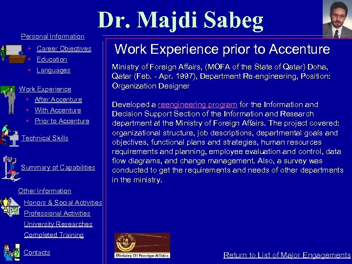 Dr. Majdi Sabeg Personal Information • Career Objectives • Education • Languages Work Experience