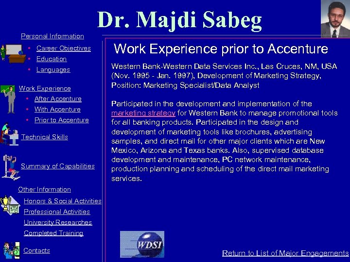 Dr. Majdi Sabeg Personal Information • Career Objectives • Education • Languages Work Experience