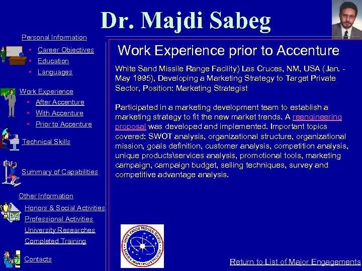 Dr. Majdi Sabeg Personal Information • Career Objectives • Education • Languages Work Experience
