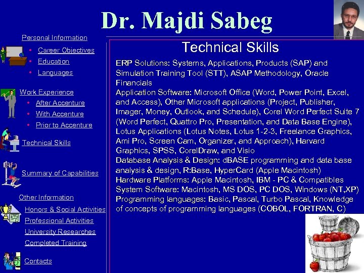 Dr. Majdi Sabeg Personal Information • Career Objectives • Education • Languages Work Experience