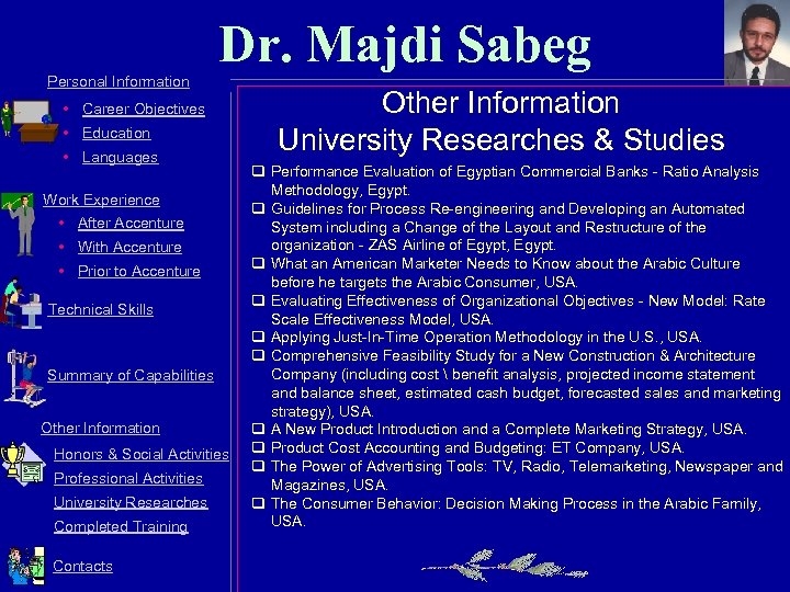 Dr. Majdi Sabeg Personal Information • Career Objectives • Education • Languages Work Experience