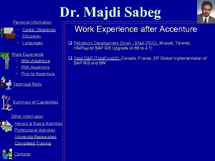 Dr. Majdi Sabeg Personal Information • Career Objectives Work Experience after Accenture • Education