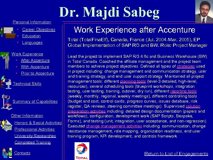 Dr. Majdi Sabeg Personal Information • Career Objectives • Education • Languages Work Experience