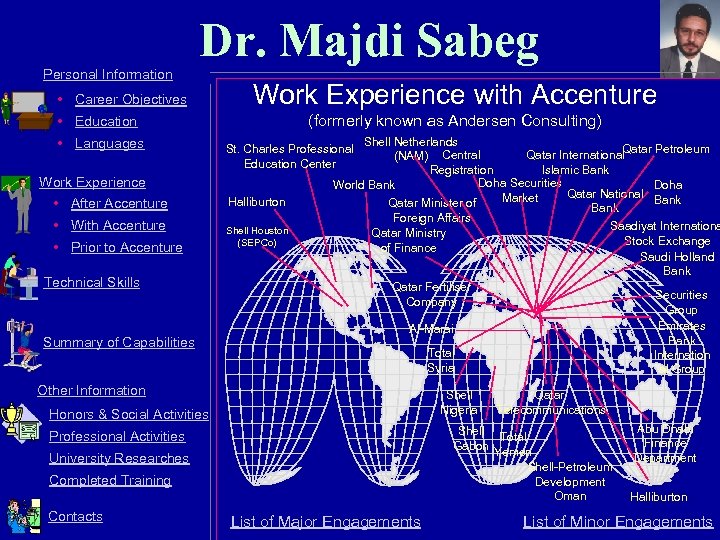 Dr. Majdi Sabeg Personal Information • Career Objectives Work Experience with Accenture (formerly known